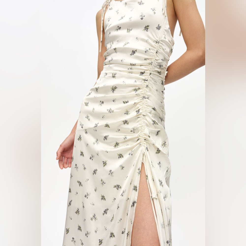 ganni white satin floral dress